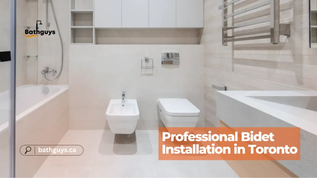 Plumber installing a bidet in a Toronto bathroom during professional installation