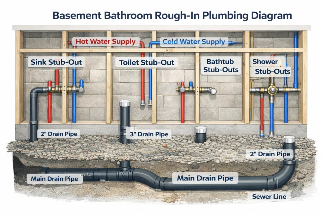 Bathroom Rough-In Plumbing Diagram