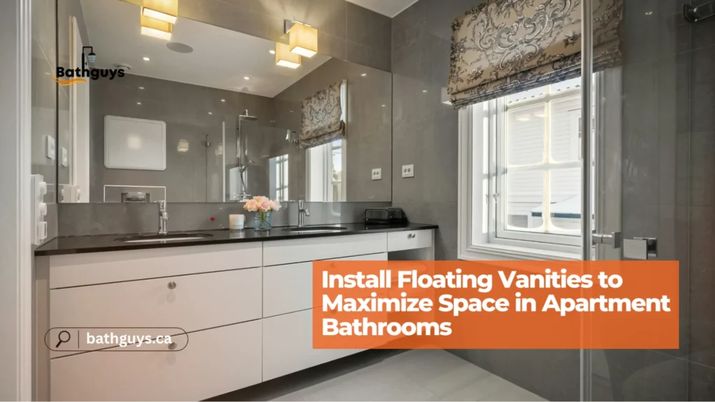 Floating vanity design creating extra storage space in a small apartment bathroom