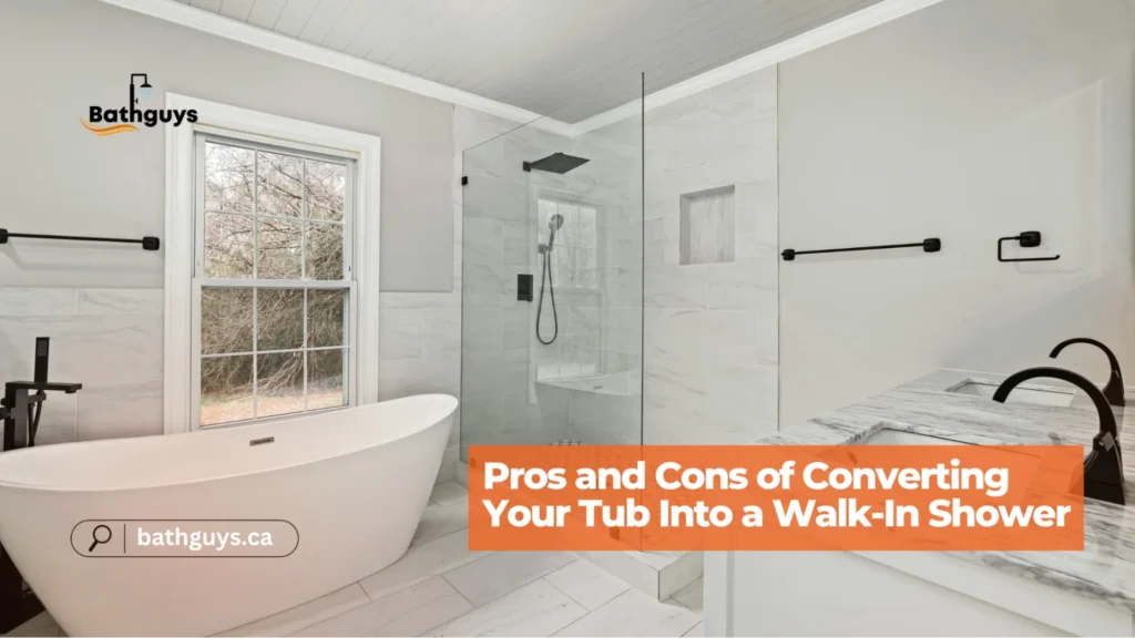 Walk-in shower renovation in Richmond Hill featuring a modern tub-to-shower conversion for improved accessibility and functionality