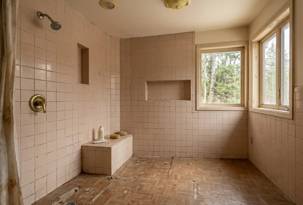 Corner-Entry Curbless Shower Before